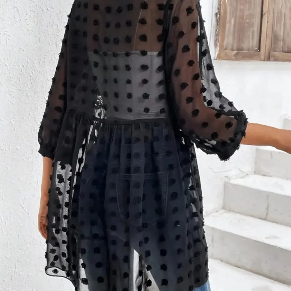 Black Swiss Dot Open Front Kimono NEW in bag - Picture 2 of 5